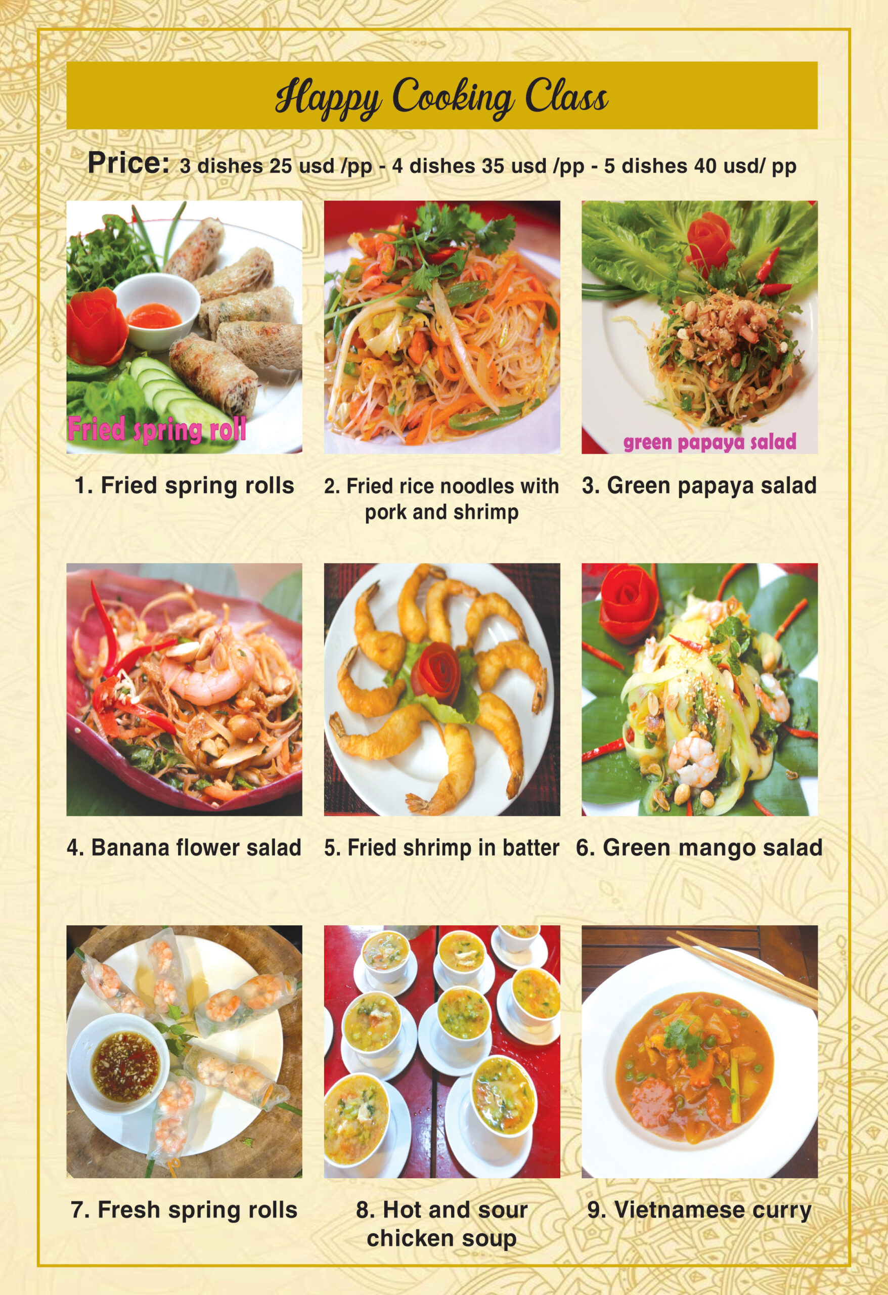 Cooking Class Menu - HAPPY COOKING CLASS