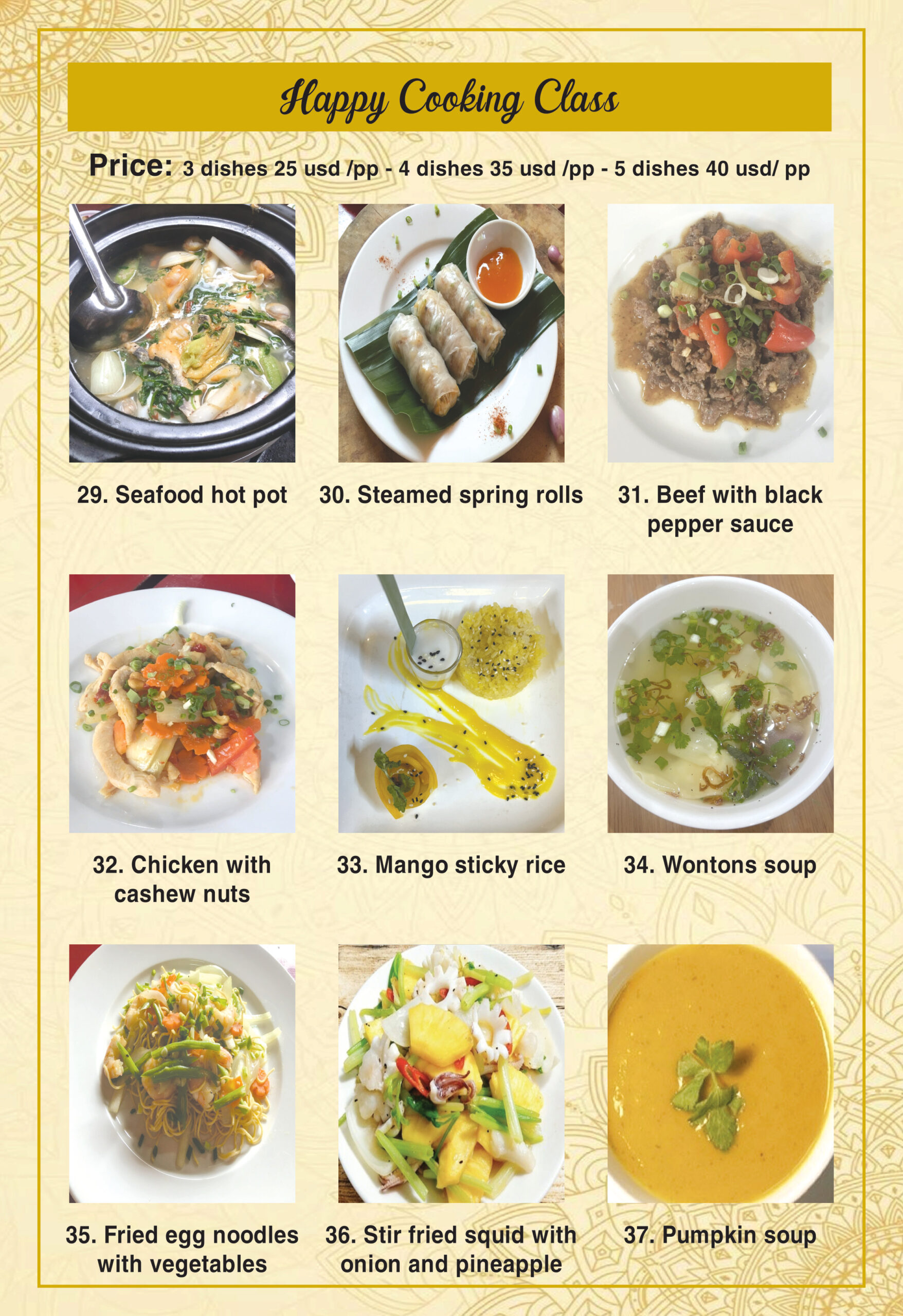 Table504 Cooking Class Cooking Class Menu - HAPPY COOKING CLASS